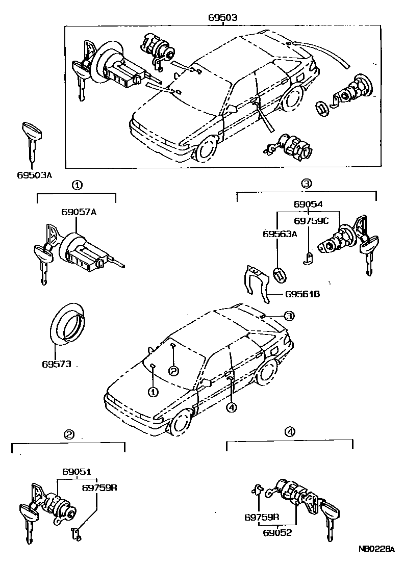 Toyota COROLLA 锁芯组件 EPC diagram — NB0228A