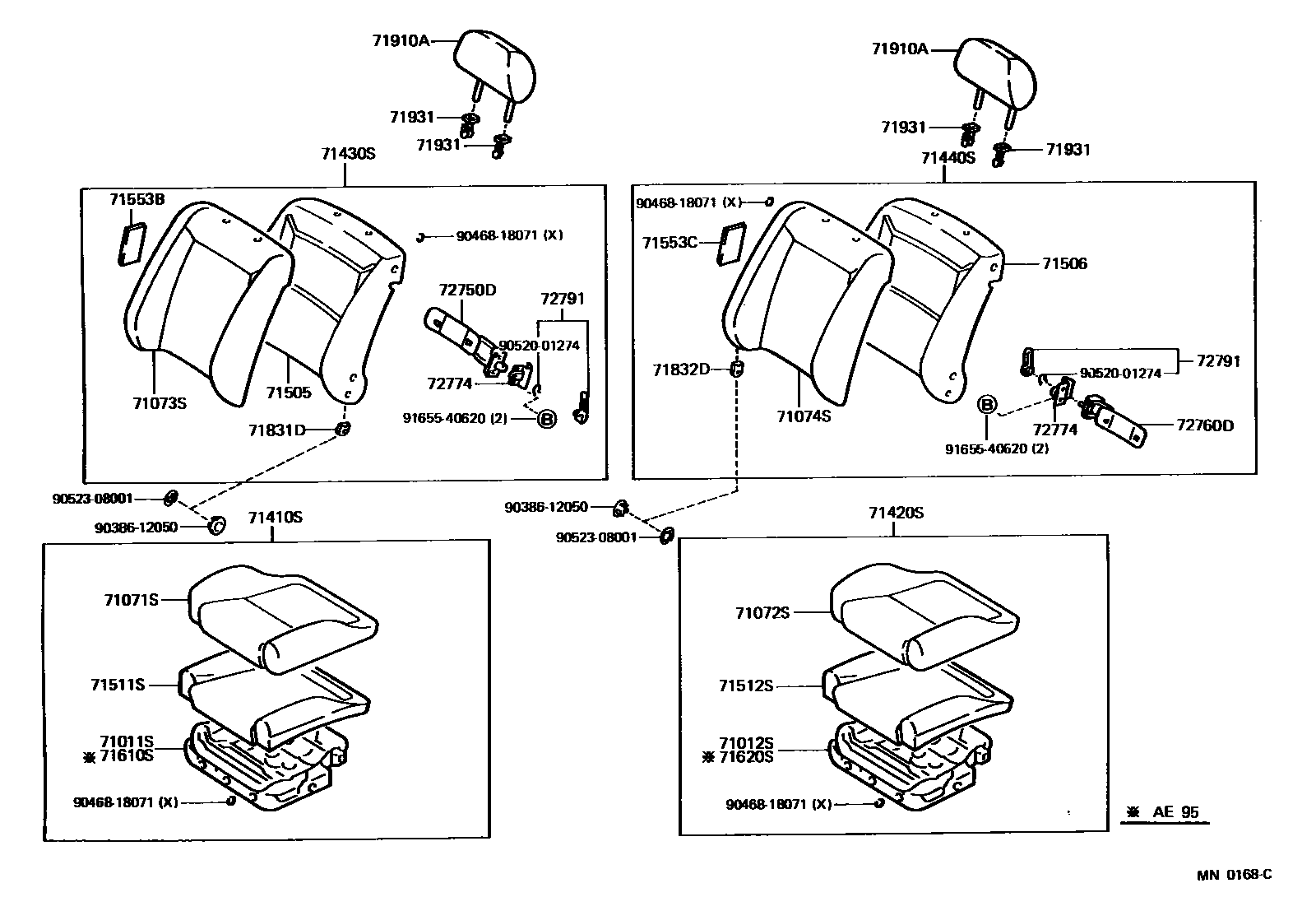 Toyota COROLLA 前排座椅和座椅滑轨 EPC diagram — MN0168C