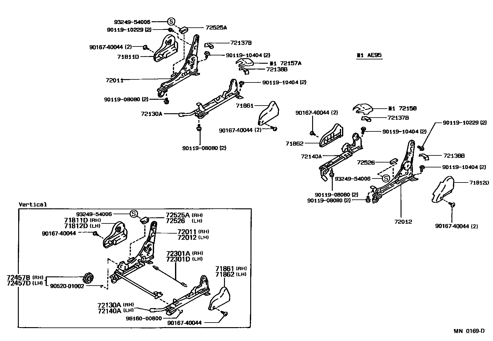 Toyota COROLLA 前排座椅和座椅滑轨 EPC diagram — MN0169D
