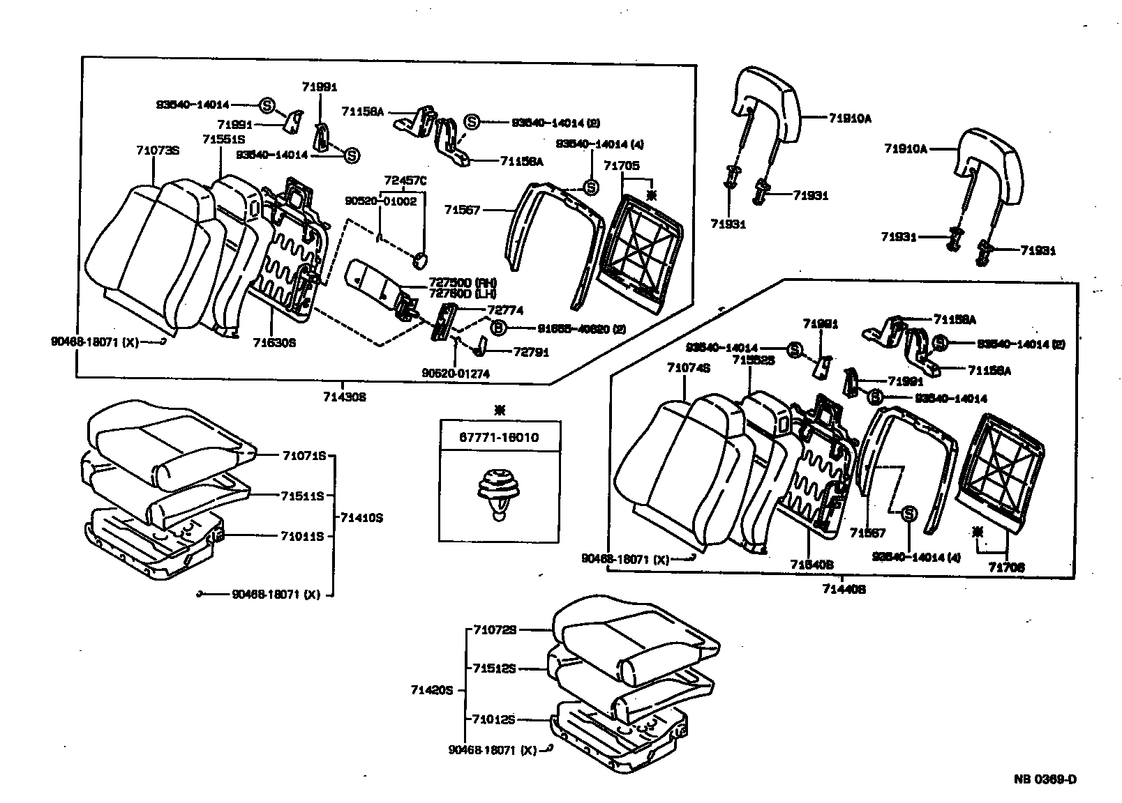 Toyota COROLLA 前排座椅和座椅滑轨 EPC diagram — NB0369D