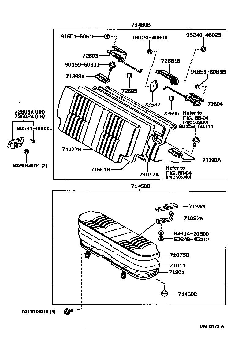 Toyota COROLLA 后排座椅和座椅滑轨 EPC diagram — MN0173A