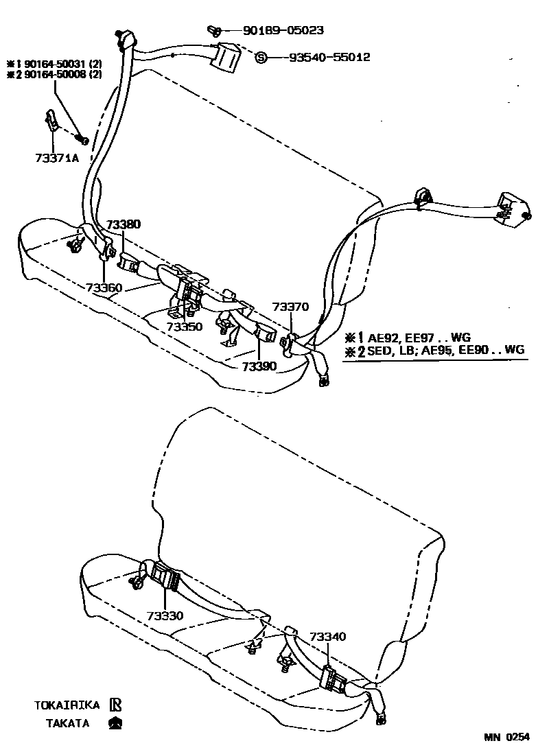 Toyota COROLLA 安全带和儿童保护座椅 EPC diagram — MN0254
