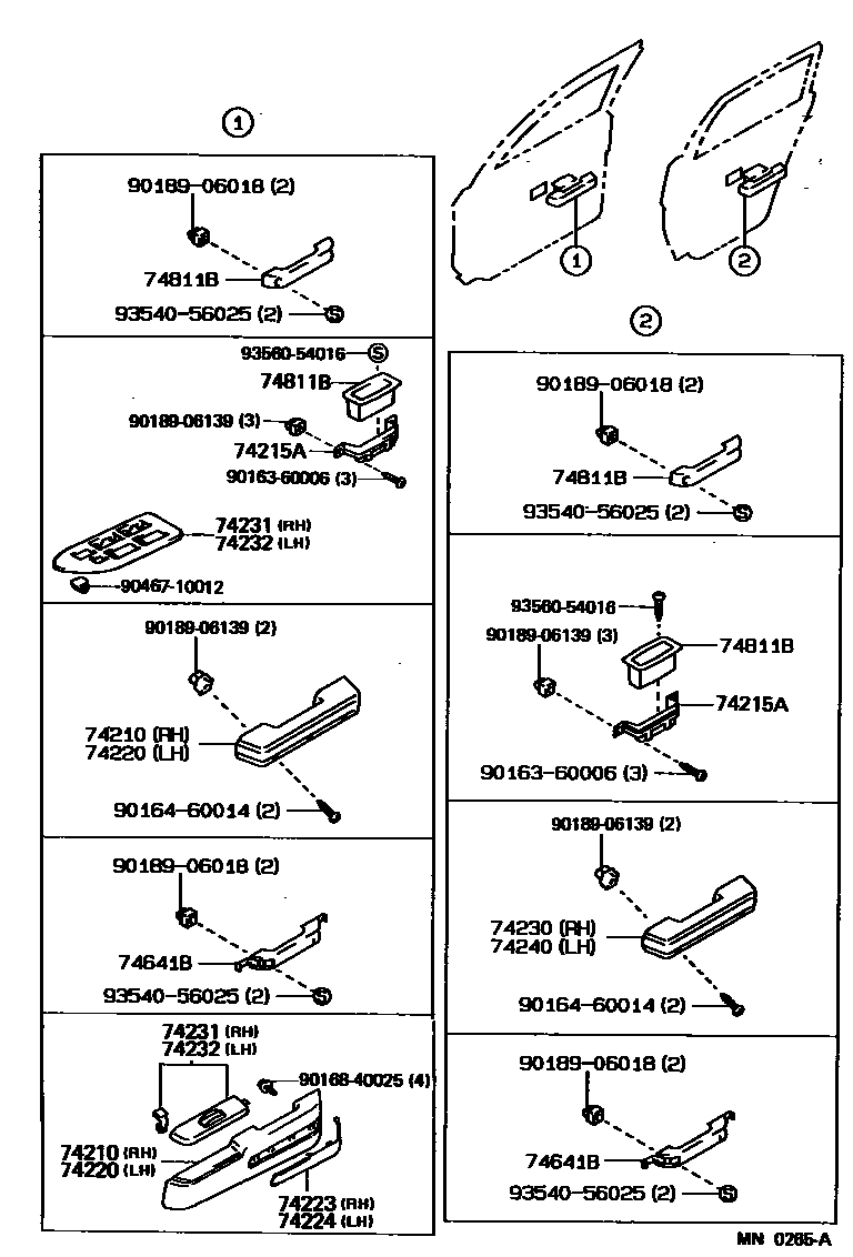 Toyota COROLLA 扶手和遮阳板 EPC diagram — MN0265A