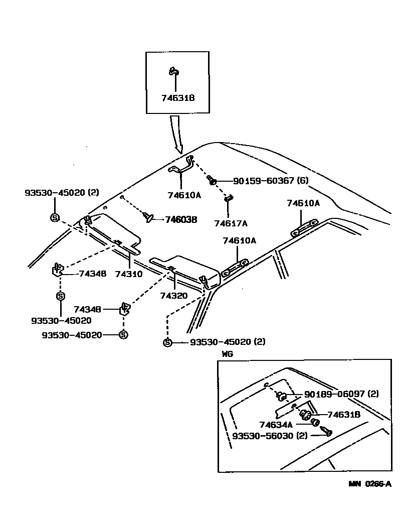 Toyota COROLLA 扶手和遮阳板 EPC diagram — MN0266A