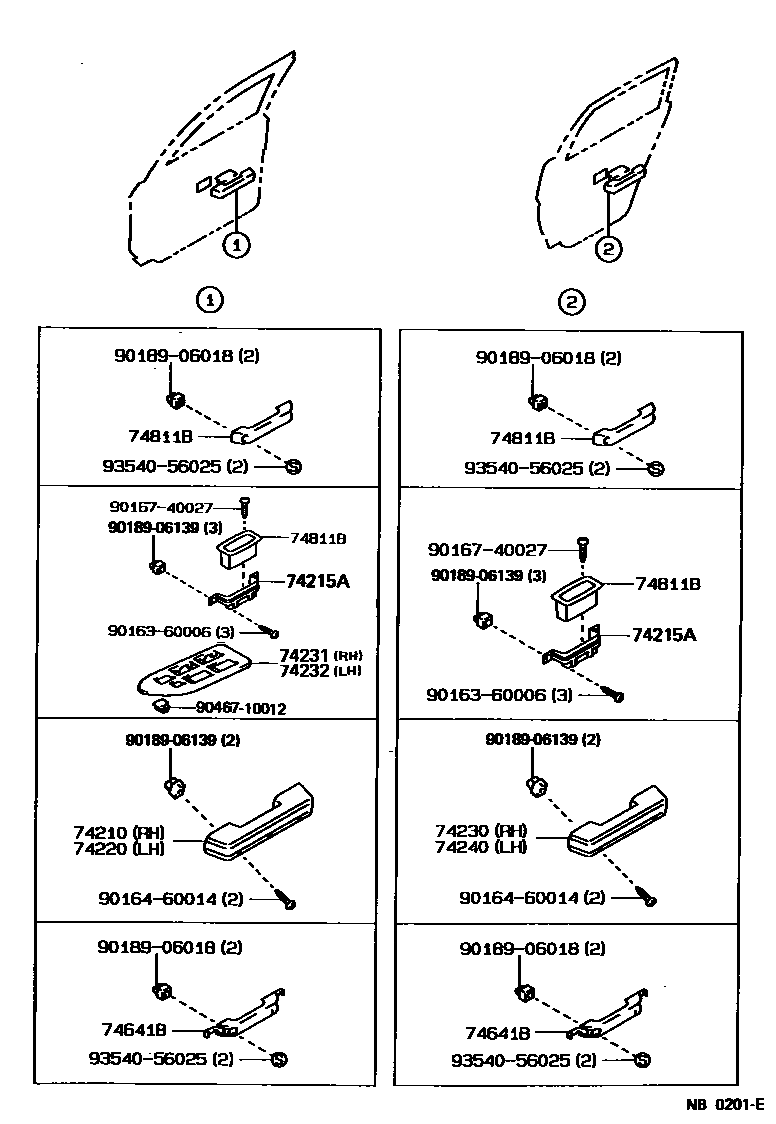 Toyota COROLLA 扶手和遮阳板 EPC diagram — NB0201E