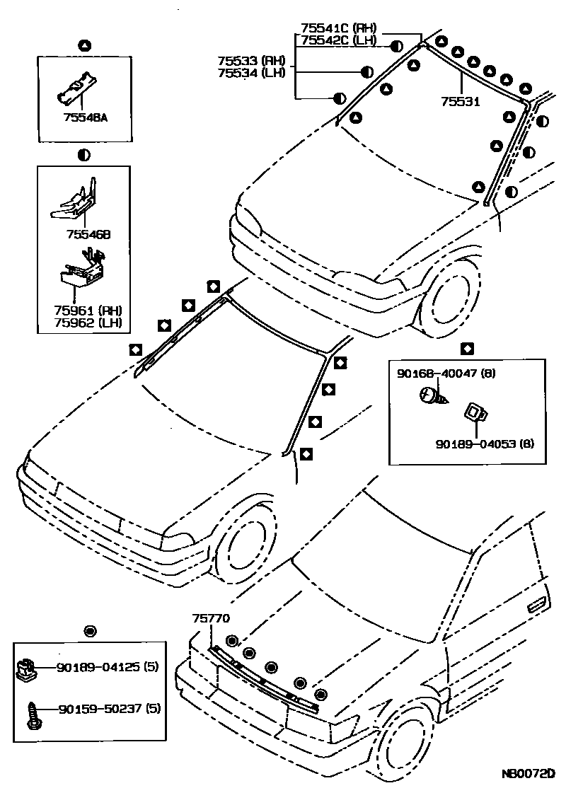 Toyota COROLLA 前防护条 EPC diagram — NB0072D