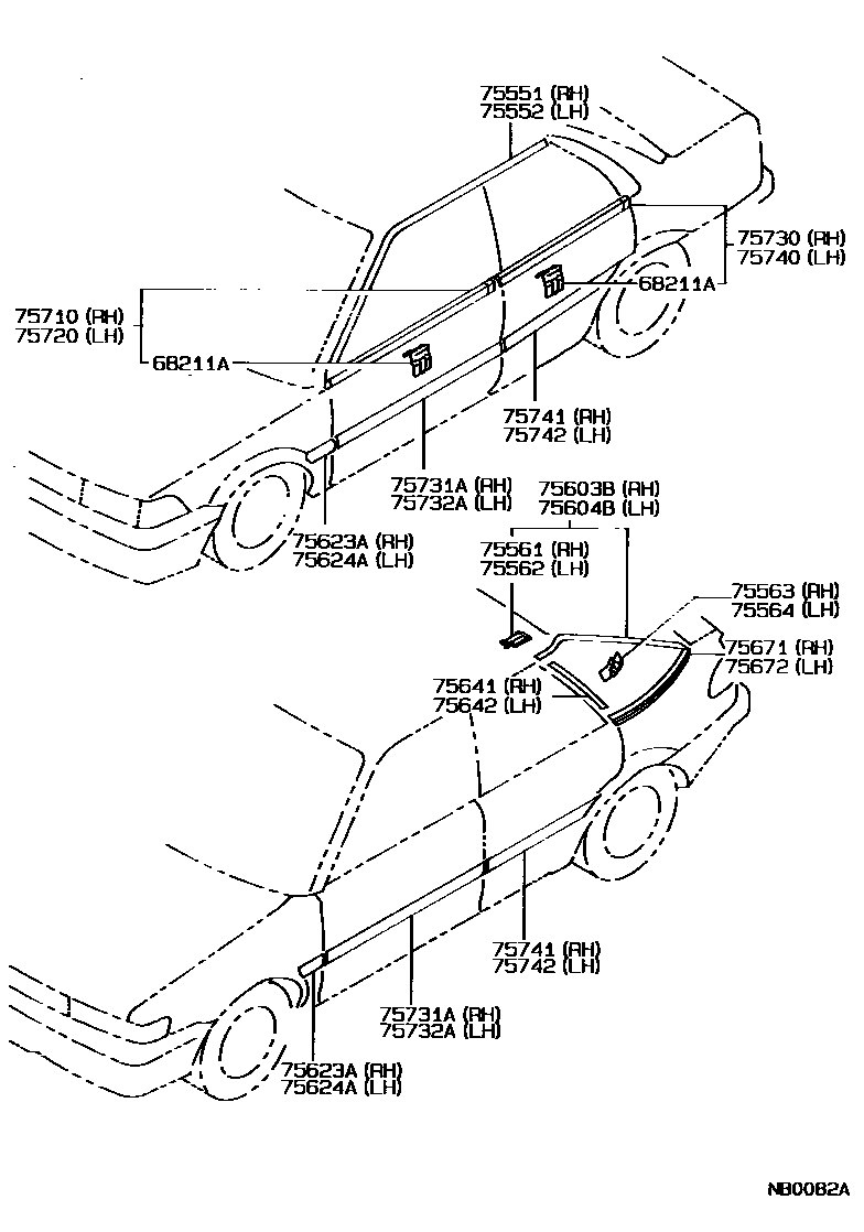 Toyota COROLLA 侧防护条 EPC diagram — NB0082A