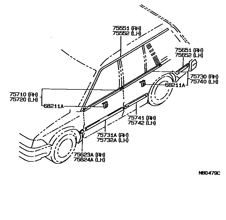 Toyota COROLLA 侧防护条 EPC diagram — NB0479C