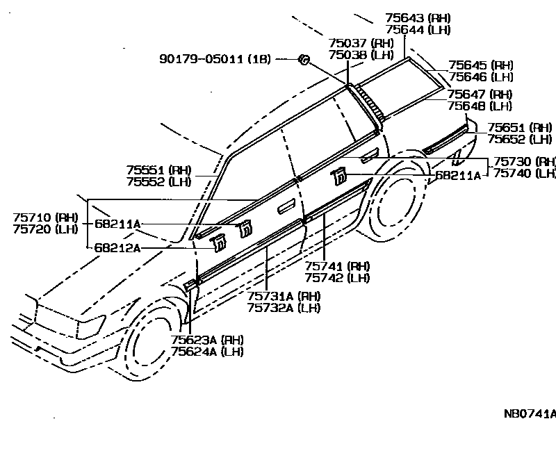 Toyota COROLLA 侧防护条 EPC diagram — NB0741A