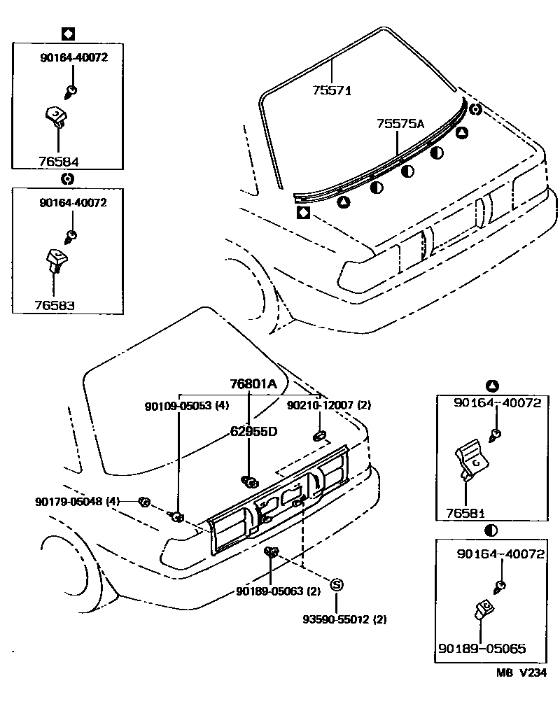 Toyota COROLLA 后防护条 EPC diagram — MBV234
