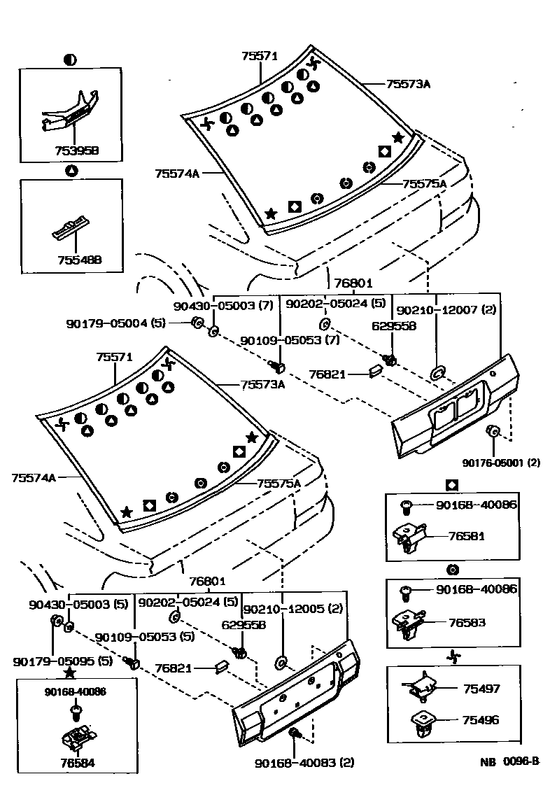 Toyota COROLLA 后防护条 EPC diagram — NB0096B