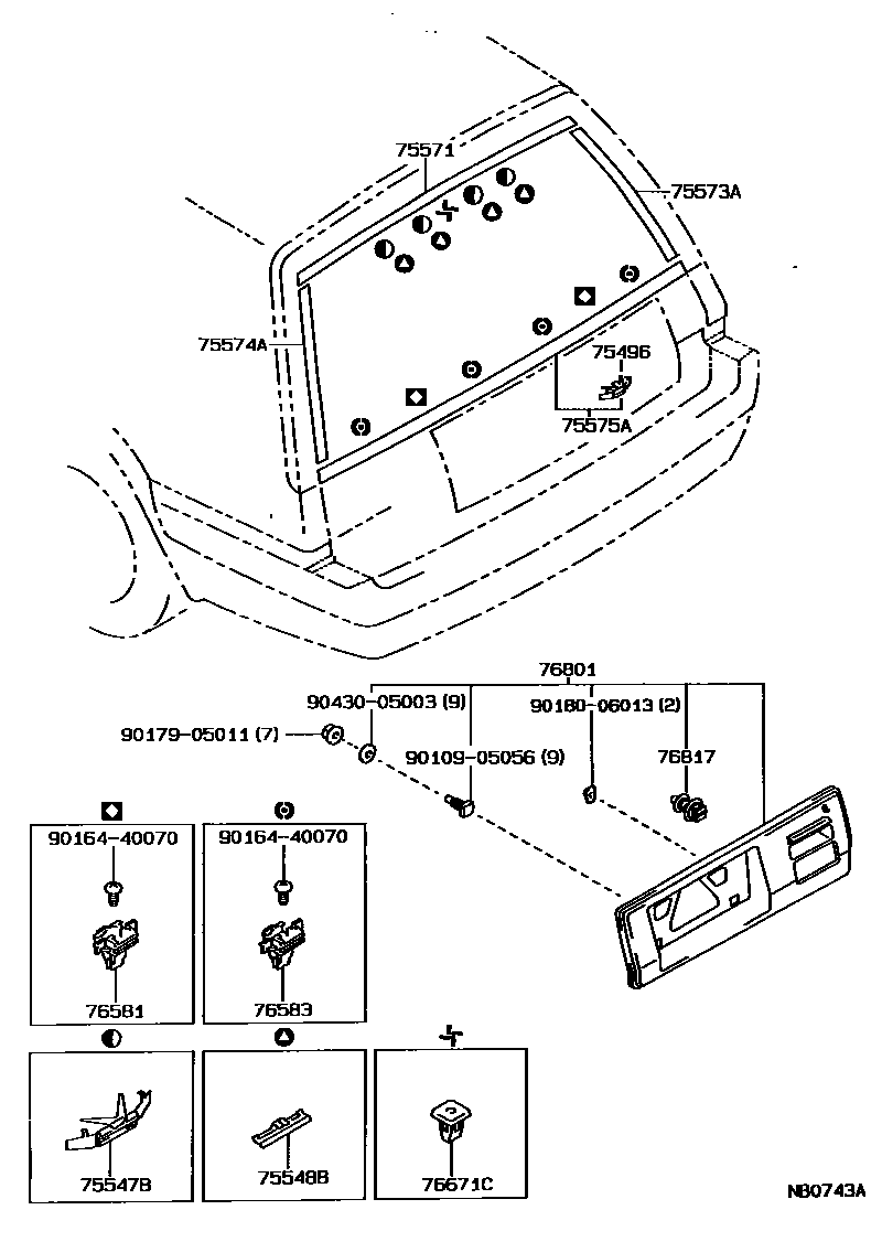 Toyota COROLLA 后防护条 EPC diagram — NB0743A