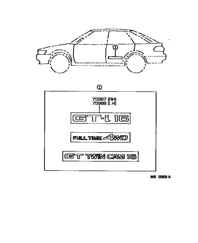 Toyota COROLLA 车身镶条 EPC diagram — MBS969A