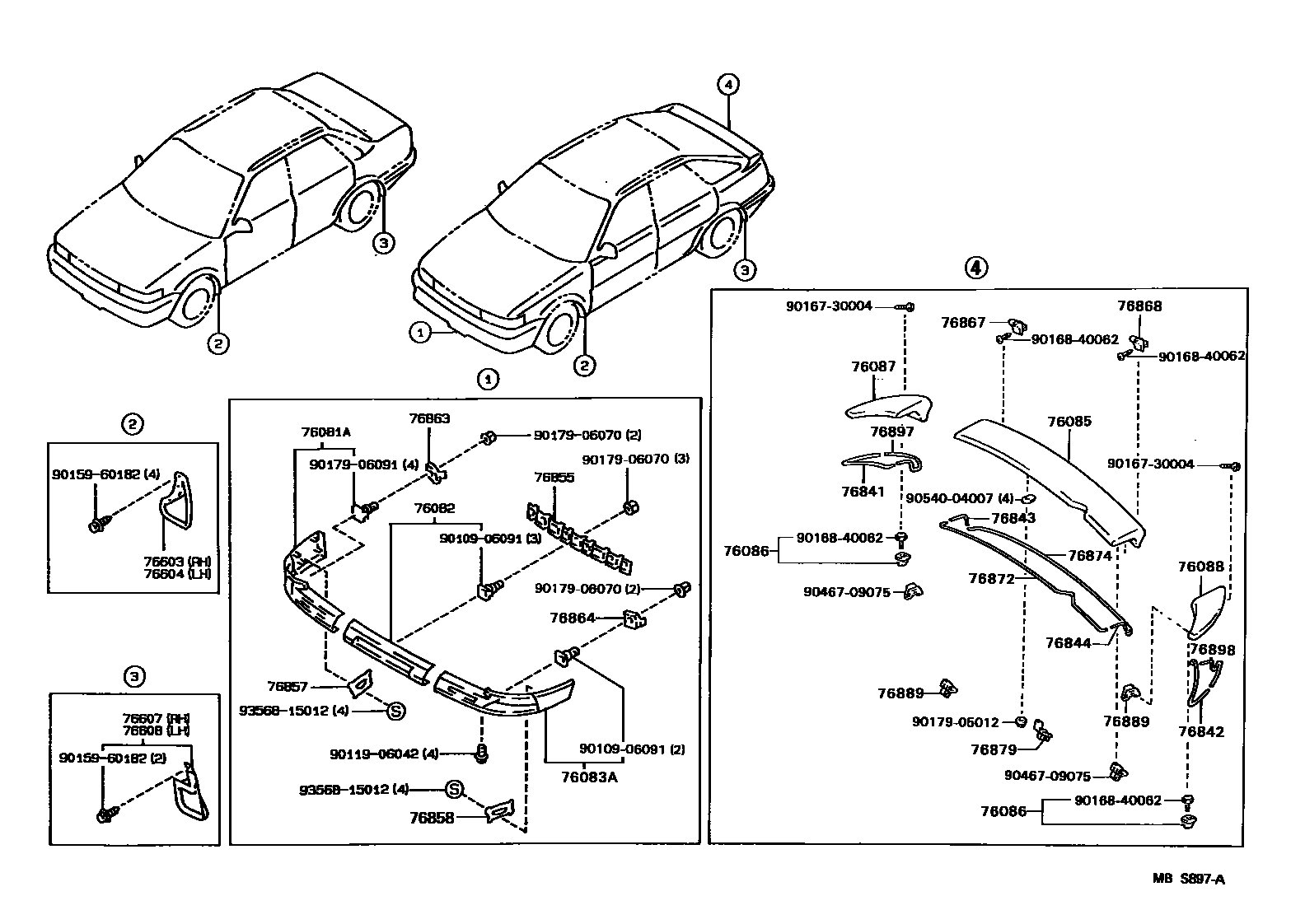 Toyota COROLLA 挡泥板和扰流板 EPC diagram — MBS897A