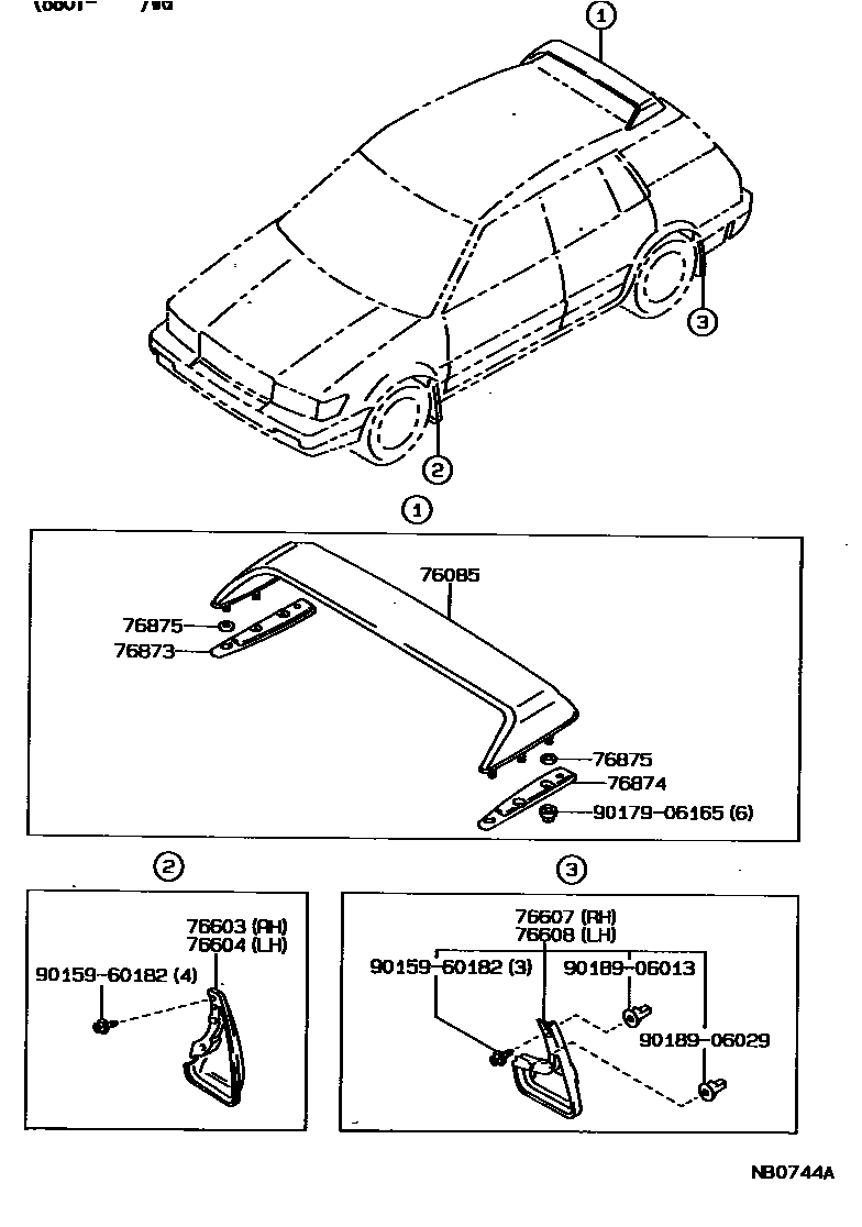 Toyota COROLLA 挡泥板和扰流板 EPC diagram — NB0744A