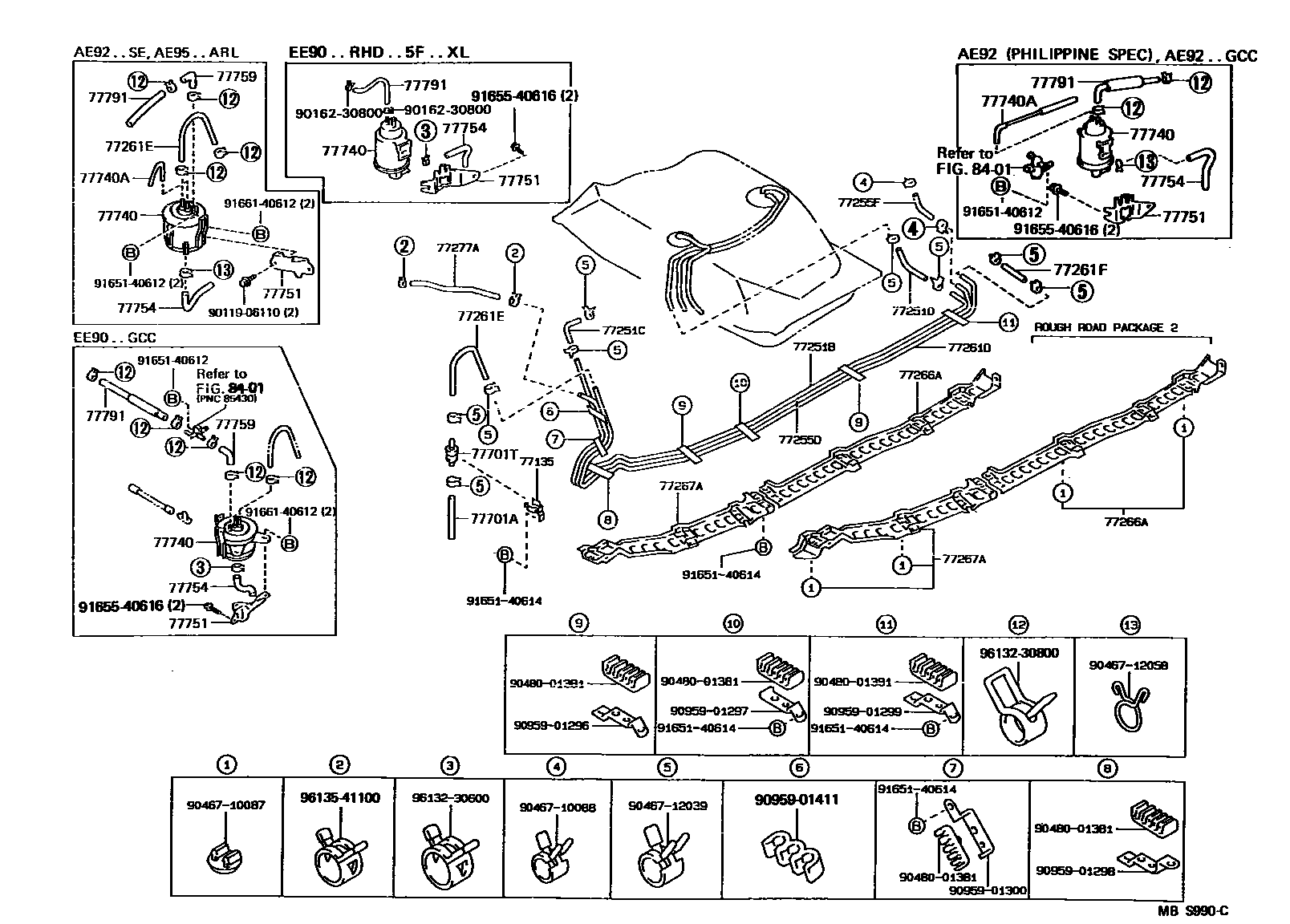 Toyota COROLLA 燃油箱和燃油管 EPC diagram — MBS990C
