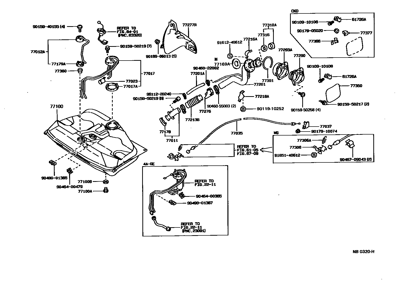 Toyota COROLLA 燃油箱和燃油管 EPC diagram — NB0320H
