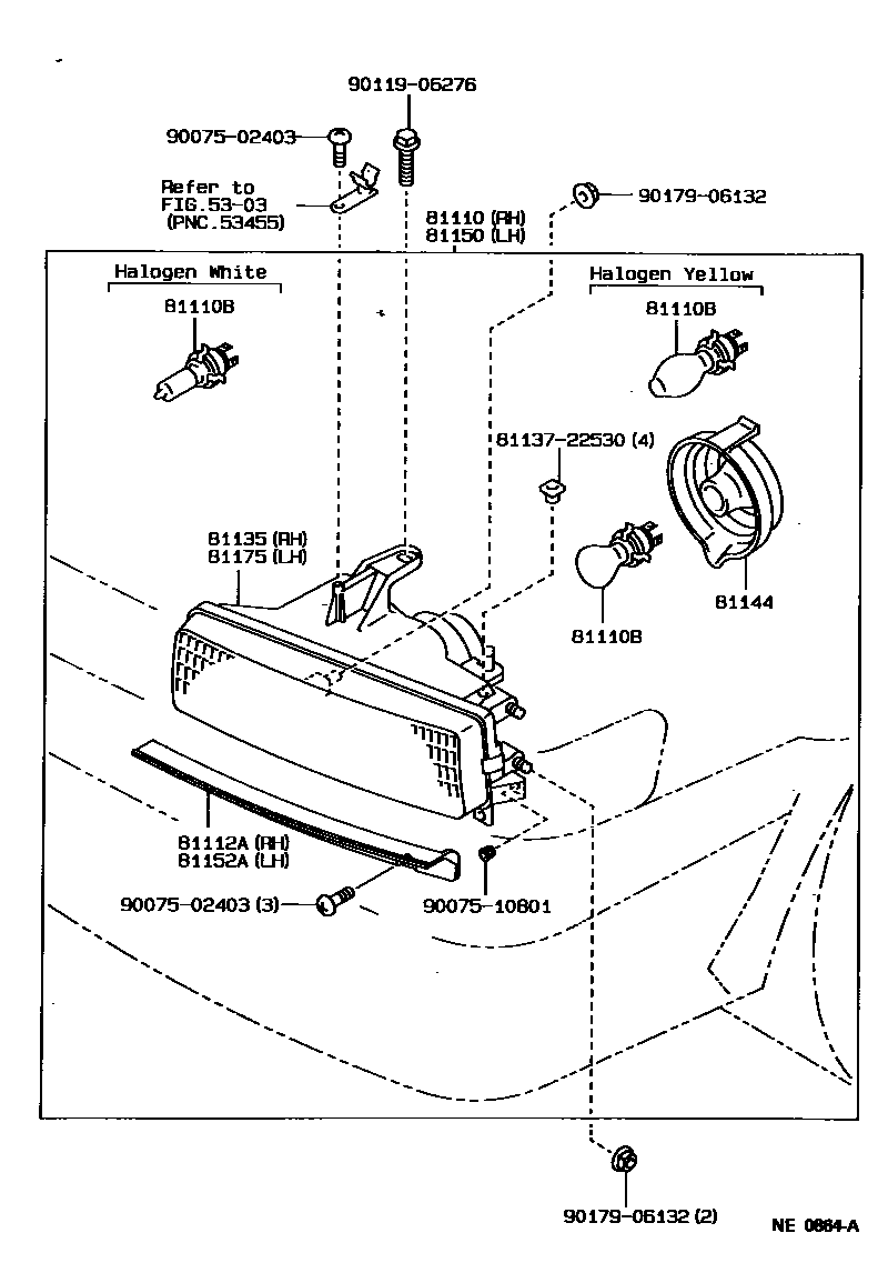 Toyota COROLLA Headlamp EPC diagram — NE0864A