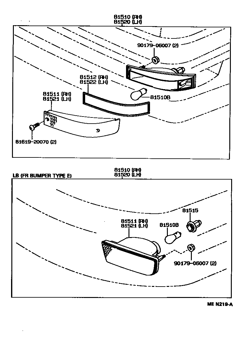 Toyota COROLLA 前转向灯 EPC diagram — MEN219A