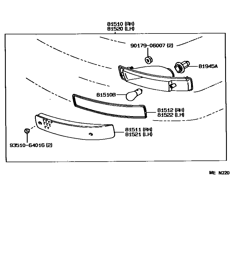 Toyota COROLLA 前转向灯 EPC diagram — MEN220