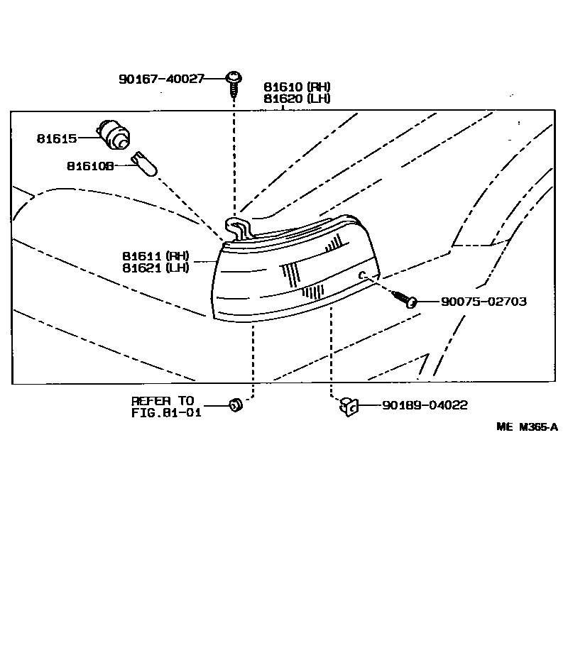 Toyota COROLLA 前示宽灯 EPC diagram — MEM365A
