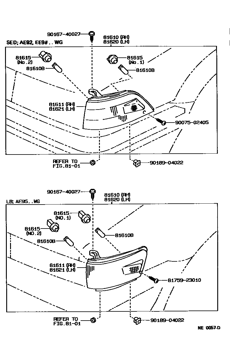 Toyota COROLLA 前示宽灯 EPC diagram — NE0057D