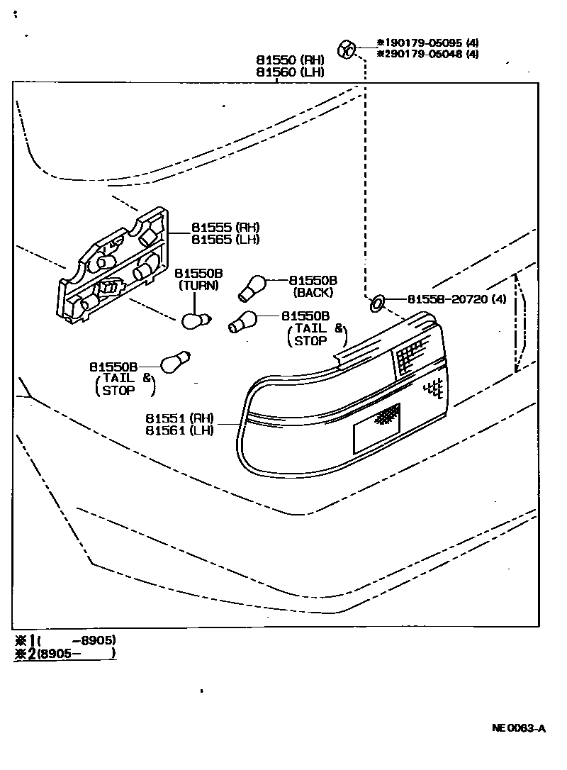 Toyota COROLLA 后组合灯 EPC diagram — NE0063A