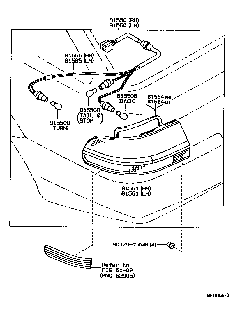 Toyota COROLLA 后组合灯 EPC diagram — NE0065B
