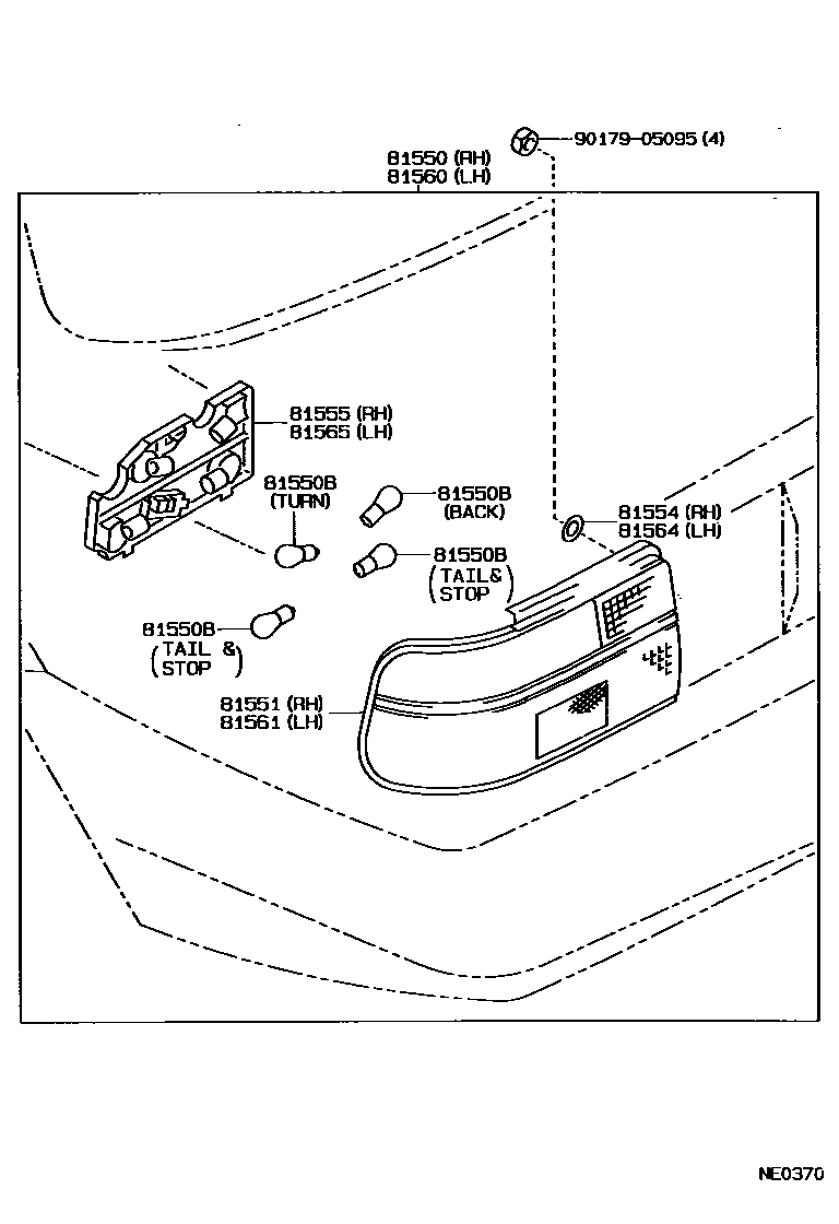 Toyota COROLLA 后组合灯 EPC diagram — NE0370