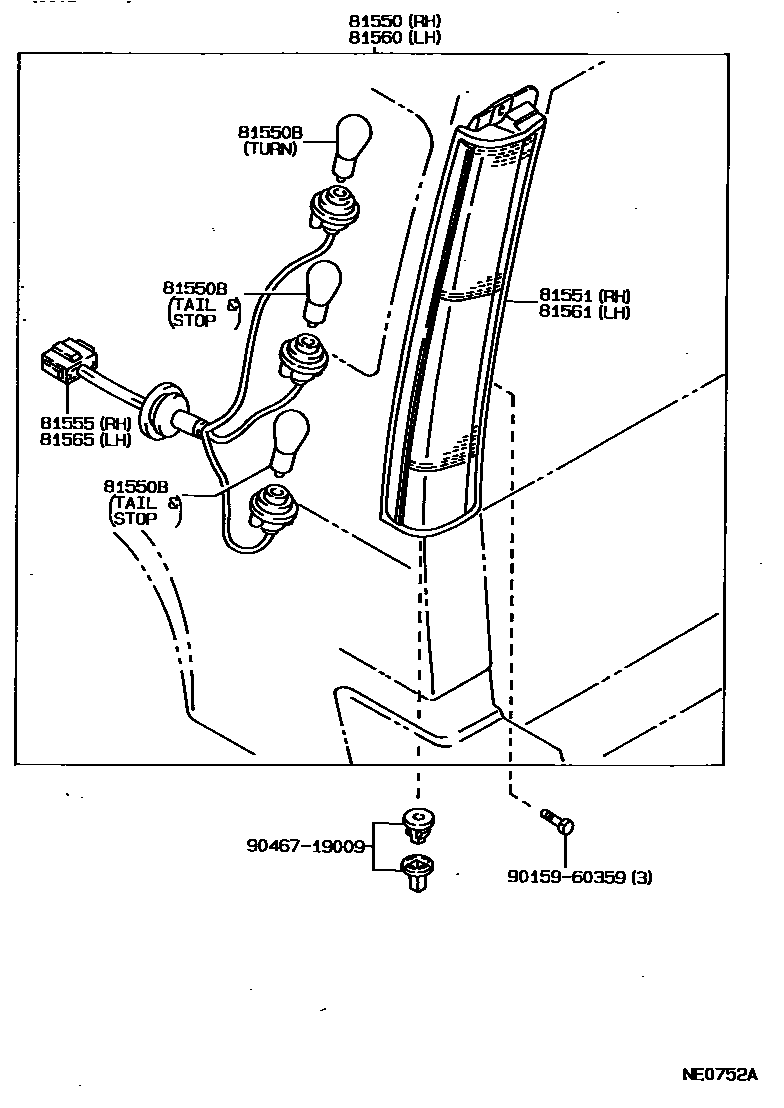 Toyota COROLLA 后组合灯 EPC diagram — NE0752A