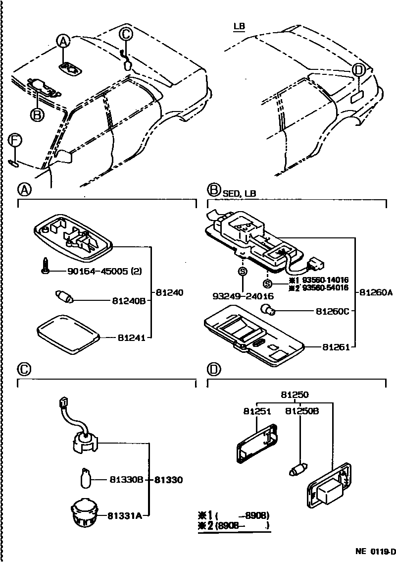 Toyota COROLLA 车内灯 EPC diagram — NE0119D