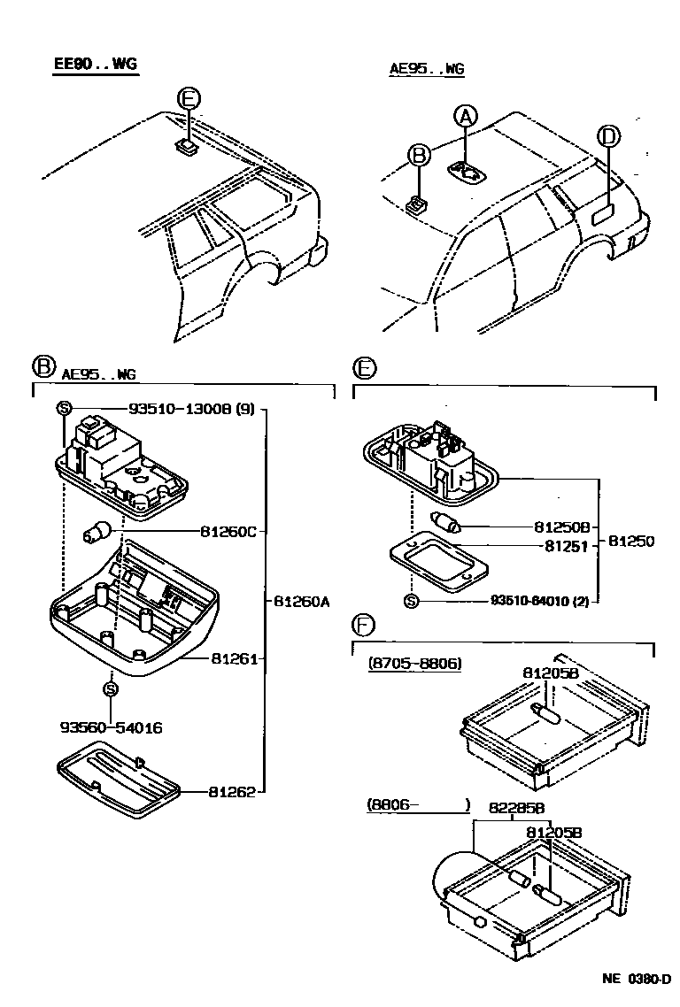 Toyota COROLLA 车内灯 EPC diagram — NE0380D