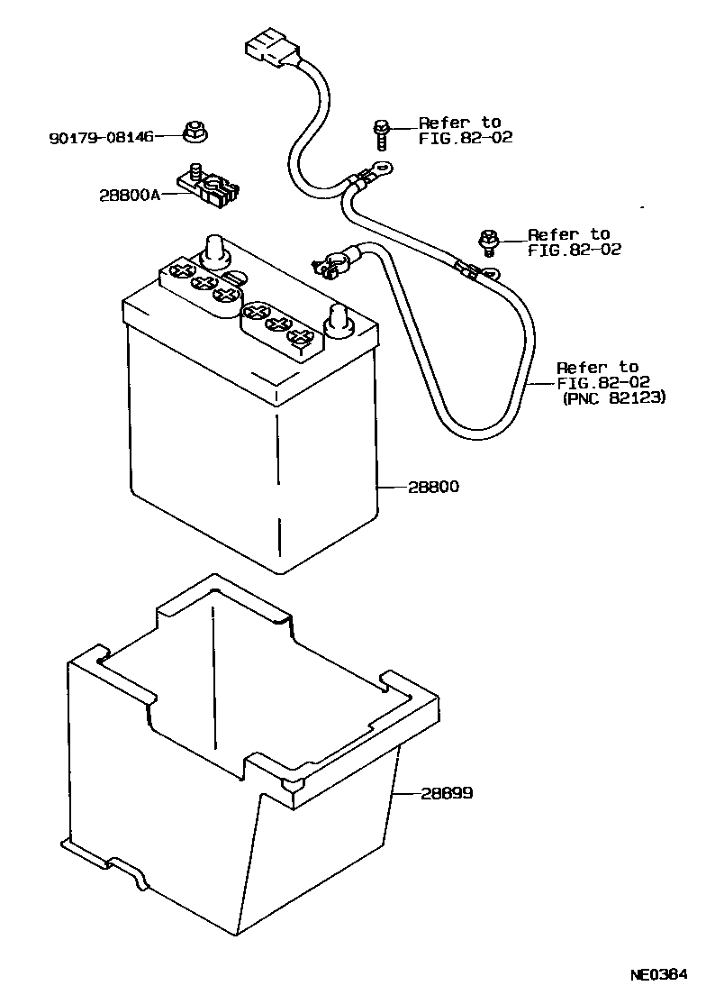Toyota COROLLA 蓄电池和蓄电池电缆 EPC diagram — NE0384