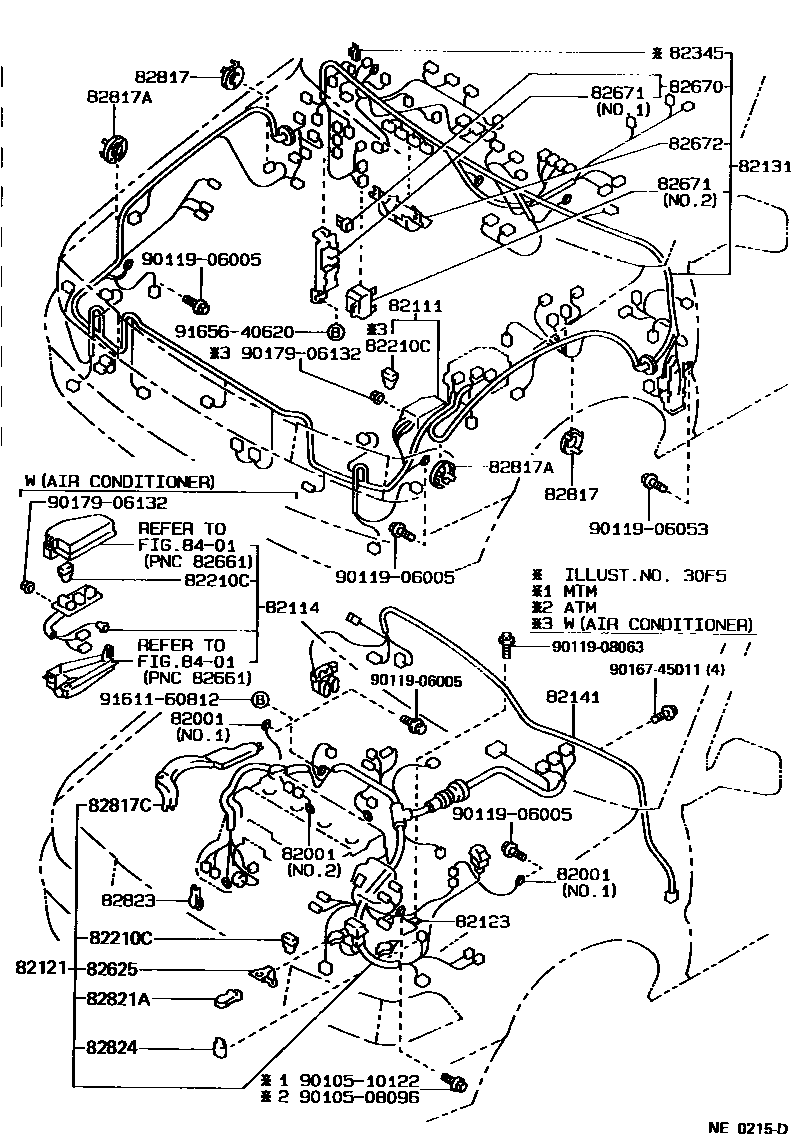 Toyota COROLLA 线束和卡夹 EPC diagram — NE0215D