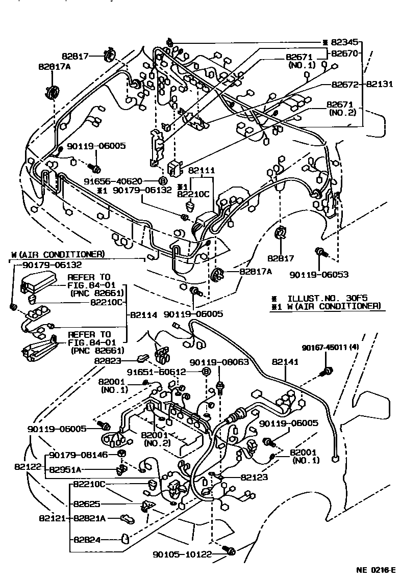 Toyota COROLLA 线束和卡夹 EPC diagram — NE0216E