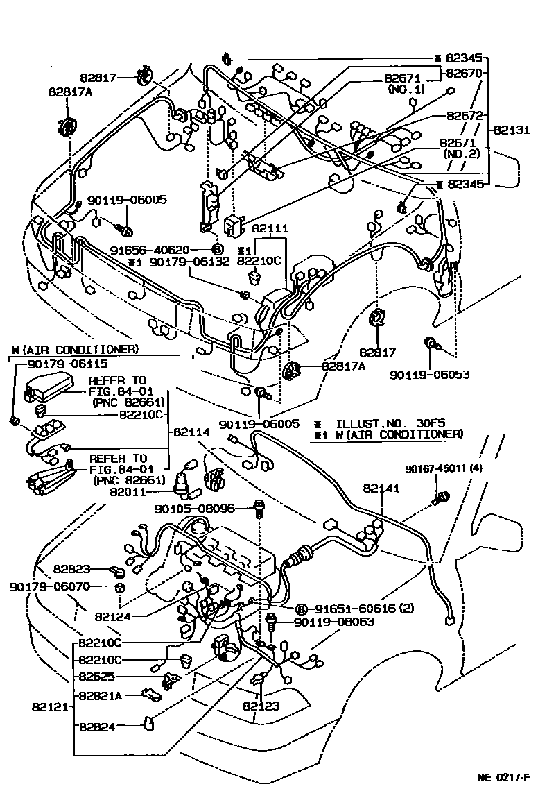 Toyota COROLLA 线束和卡夹 EPC diagram — NE0217F