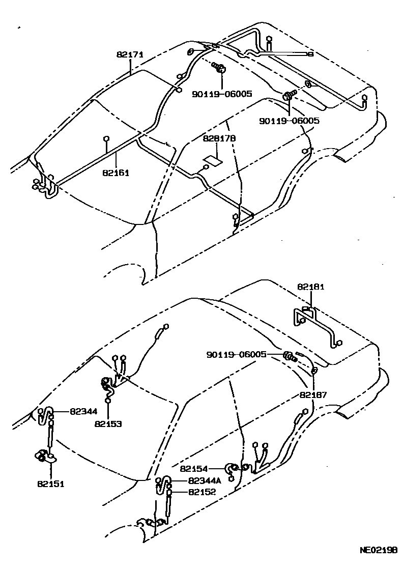 Toyota COROLLA 线束和卡夹 EPC diagram — NE0219B