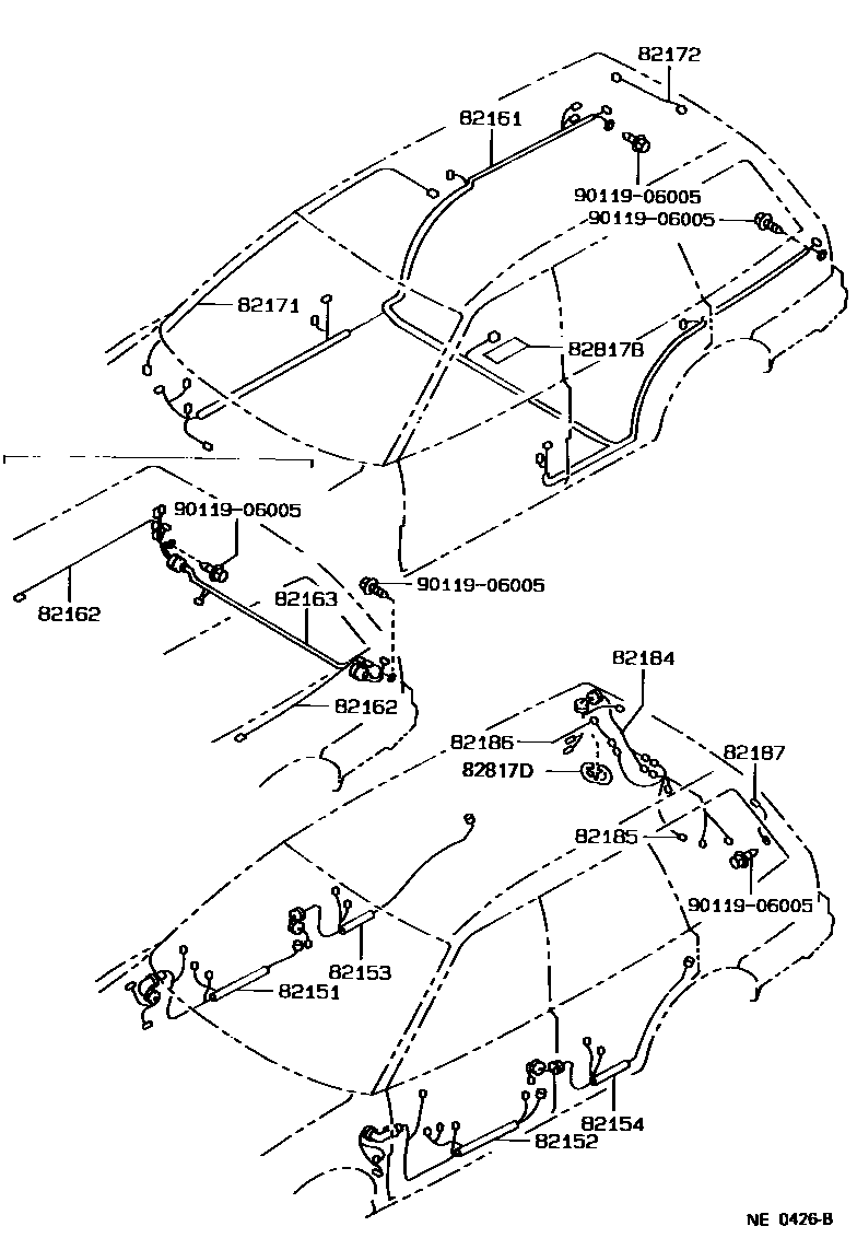 Toyota COROLLA 线束和卡夹 EPC diagram — NE0426B