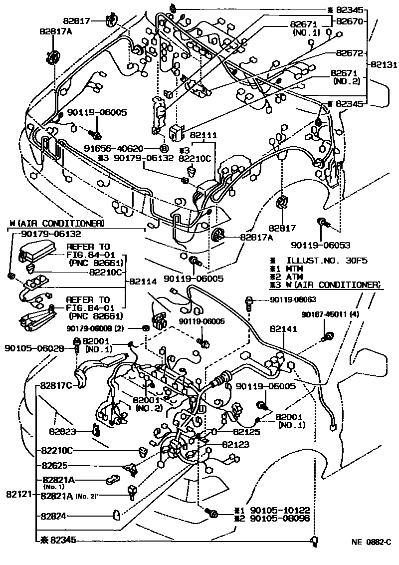 Toyota COROLLA 线束和卡夹 EPC diagram — NE0882C