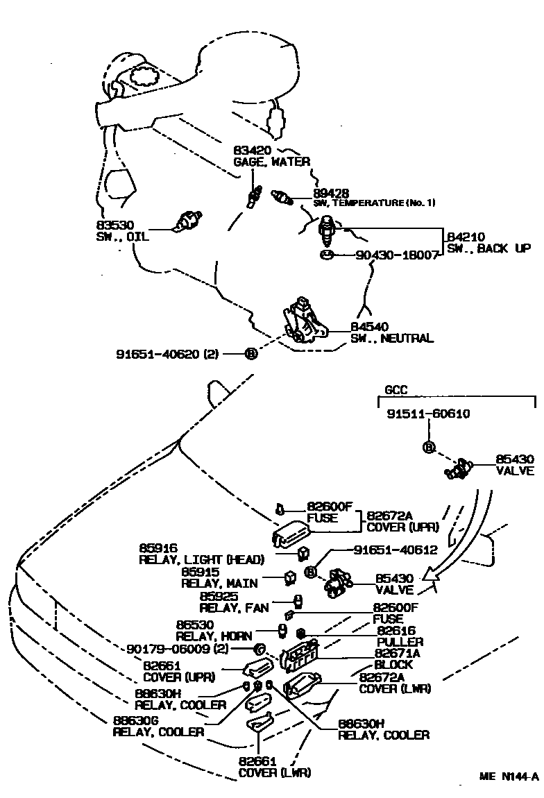 Toyota COROLLA 开关和继电器和ECU EPC diagram — MEN144A