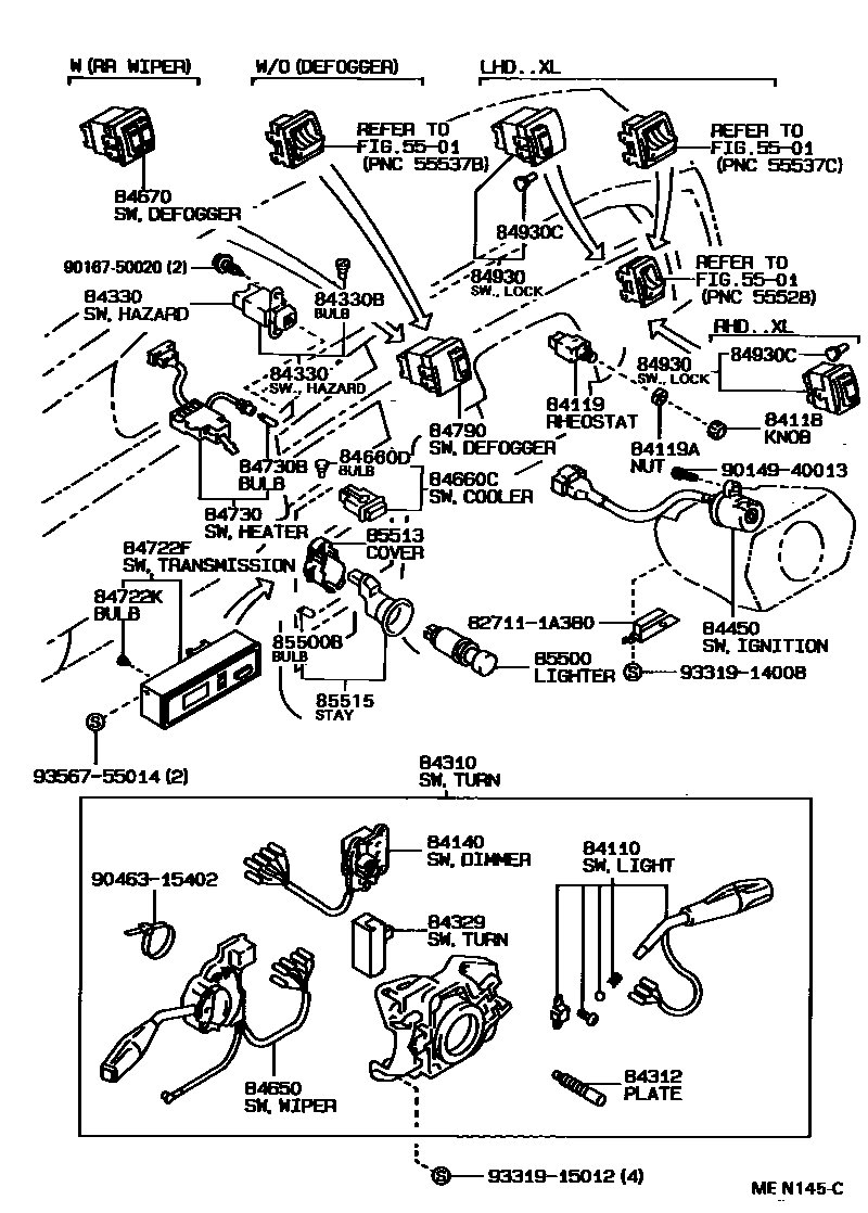 Toyota COROLLA 开关和继电器和ECU EPC diagram — MEN145C