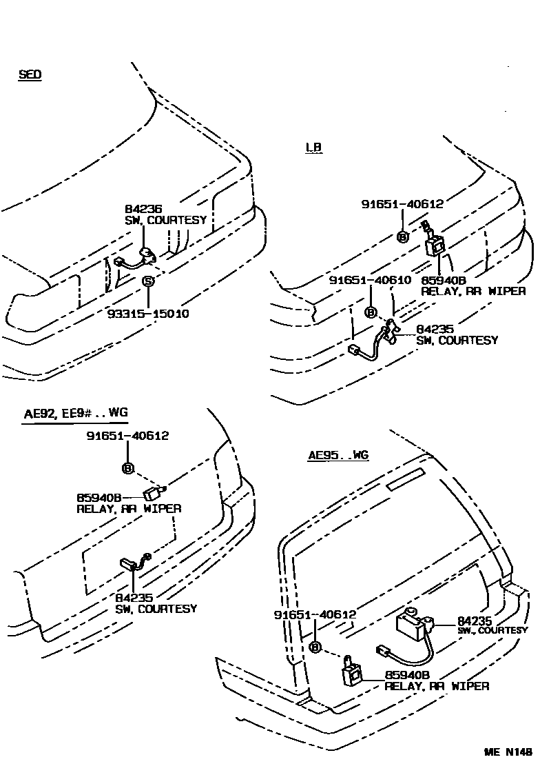 Toyota COROLLA 开关和继电器和ECU EPC diagram — MEN148