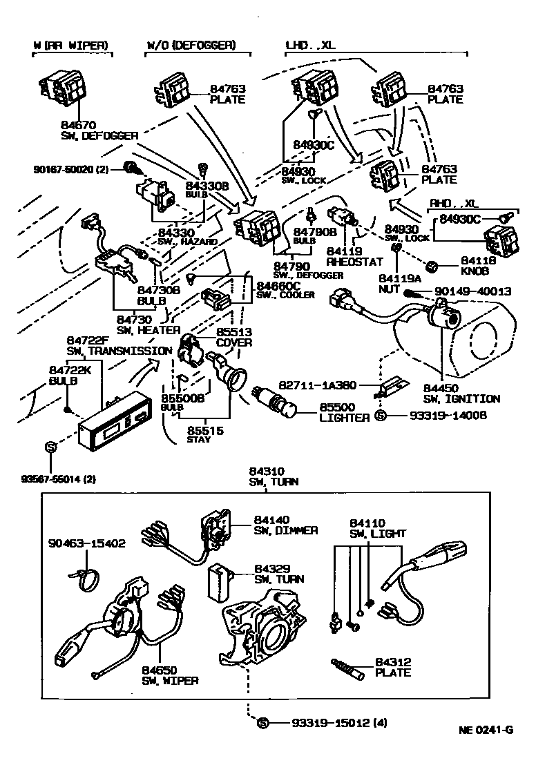 Toyota COROLLA 开关和继电器和ECU EPC diagram — NE0241G