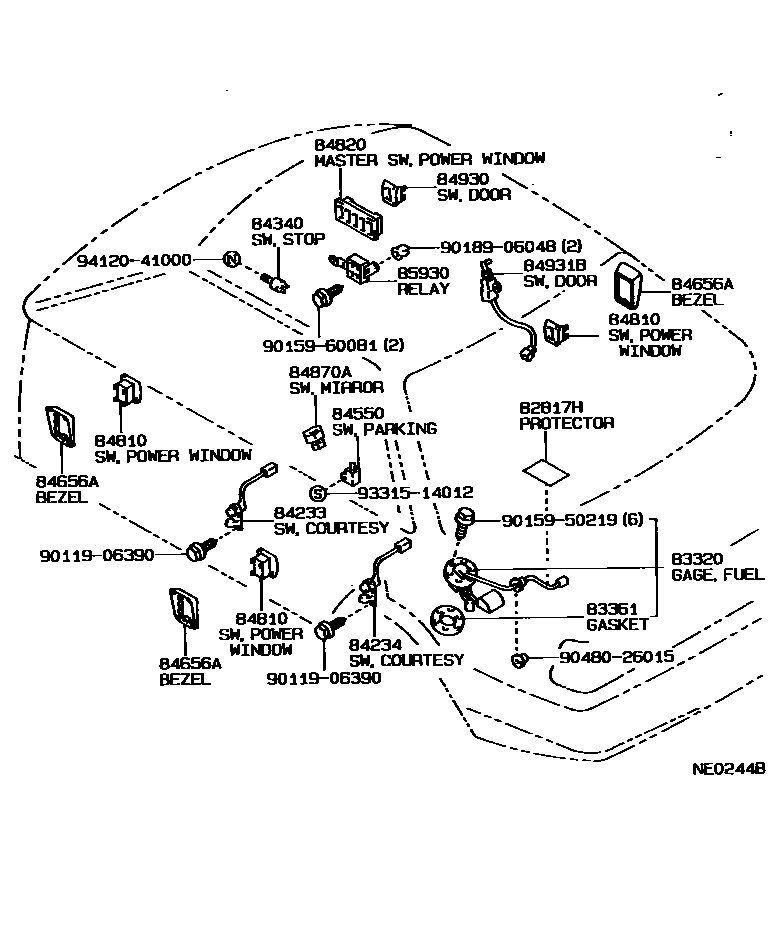 Toyota COROLLA 开关和继电器和ECU EPC diagram — NE0244B