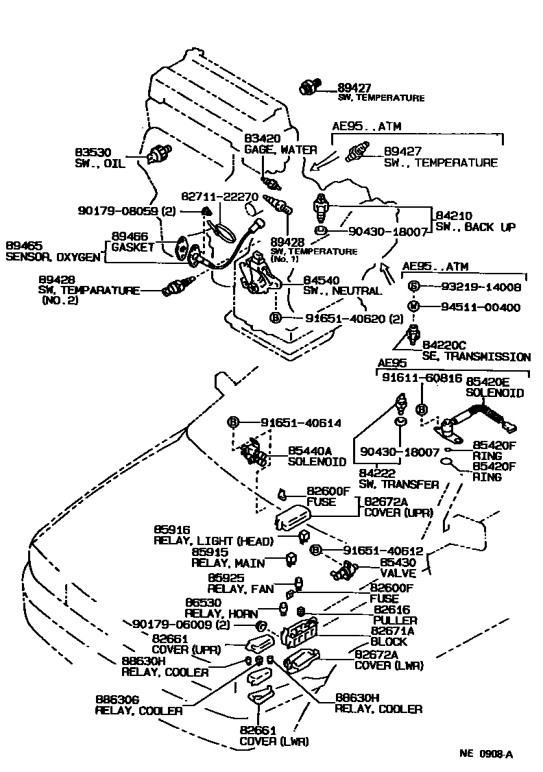 Toyota COROLLA 开关和继电器和ECU EPC diagram — NE0908A