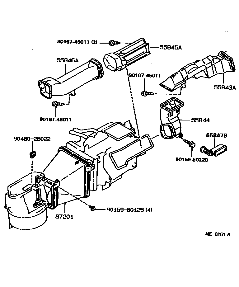Toyota COROLLA 暖风和空调系统 - 控制器和风管 EPC diagram — NE0161A