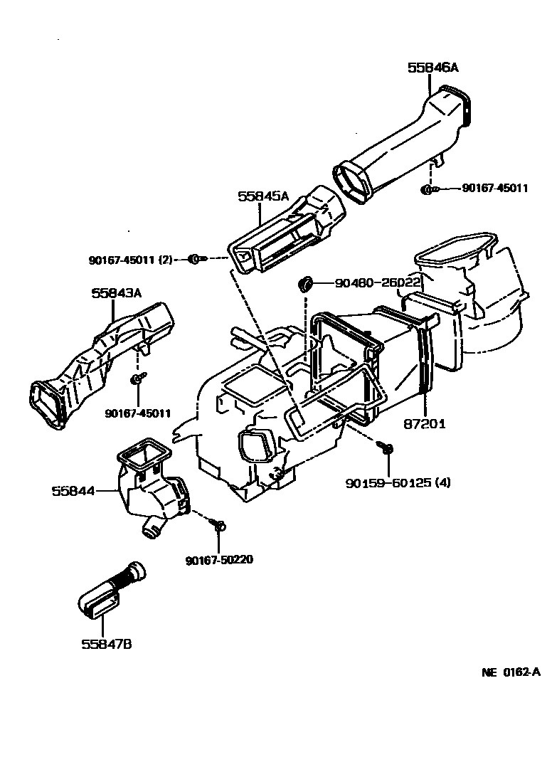 Toyota COROLLA 暖风和空调系统 - 控制器和风管 EPC diagram — NE0162A