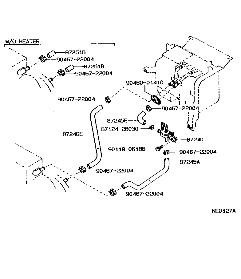 Toyota COROLLA 暖风和空调系统 - 水管 EPC diagram — NE0127A