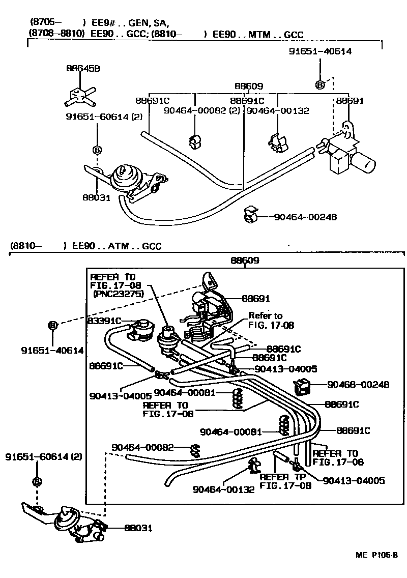 Toyota COROLLA 暖风和空调系统 - 真空管 EPC diagram — MEP105B