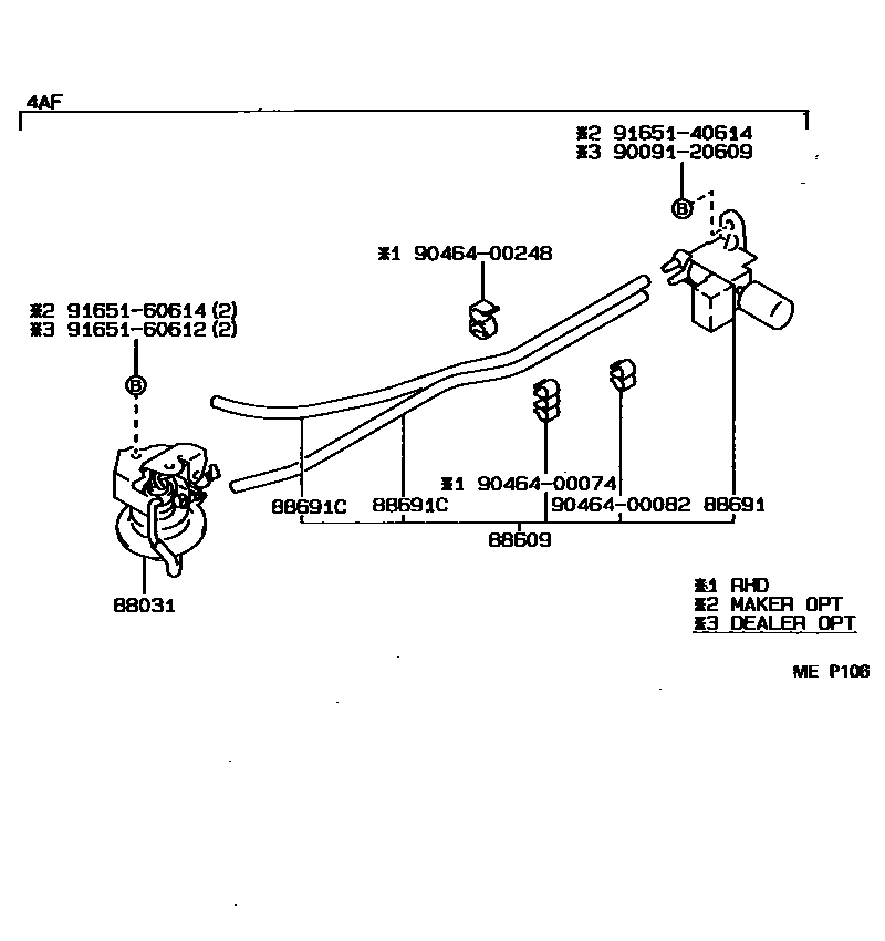 Toyota COROLLA 暖风和空调系统 - 真空管 EPC diagram — MEP106